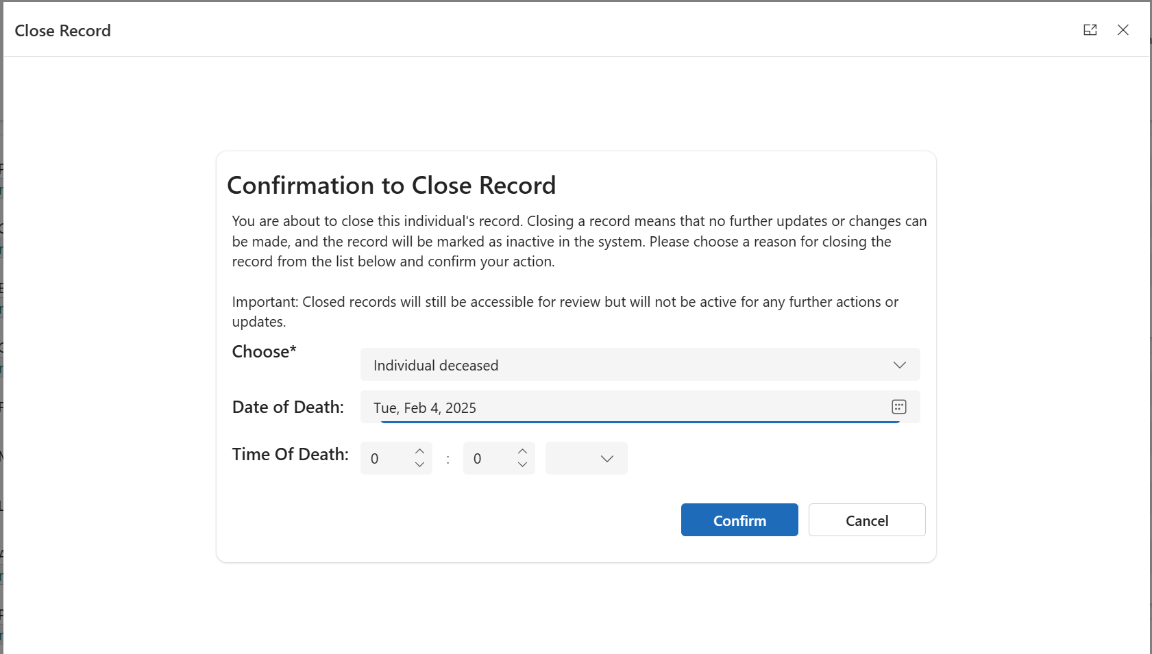 Close Record - 1st Screen