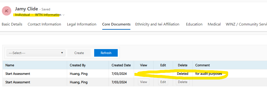 Deleted Assessment On Form