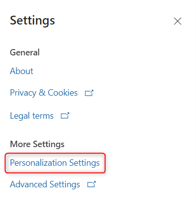 Personalisation Settings