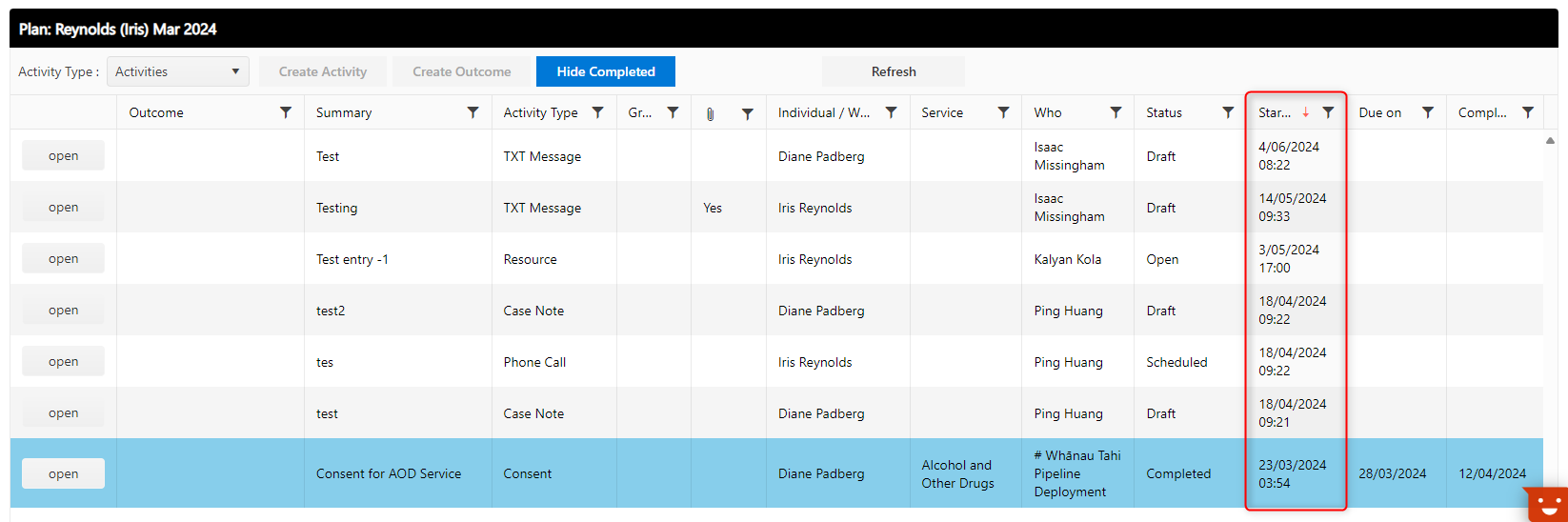 Plan Activities ChronologicalOrder