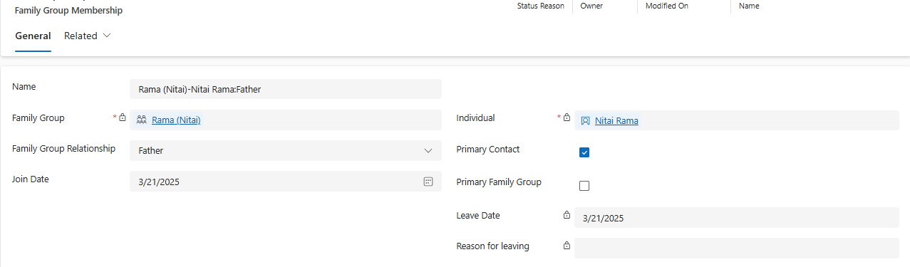 Primary Family Group and Primary Contact