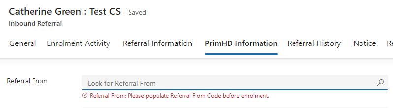 Referral From code error message